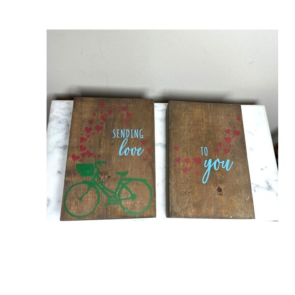 Rustic Wooden Plaques Set Sending Love To You By AR Workshop 6"x8" Home Decor - Picture 2 of 5
